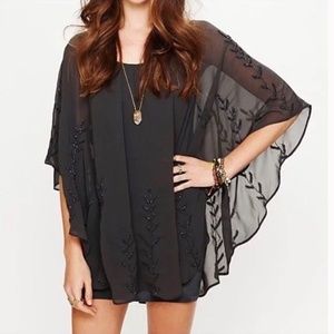 Free People Dark Gray Beaded Pointed Cape Dress